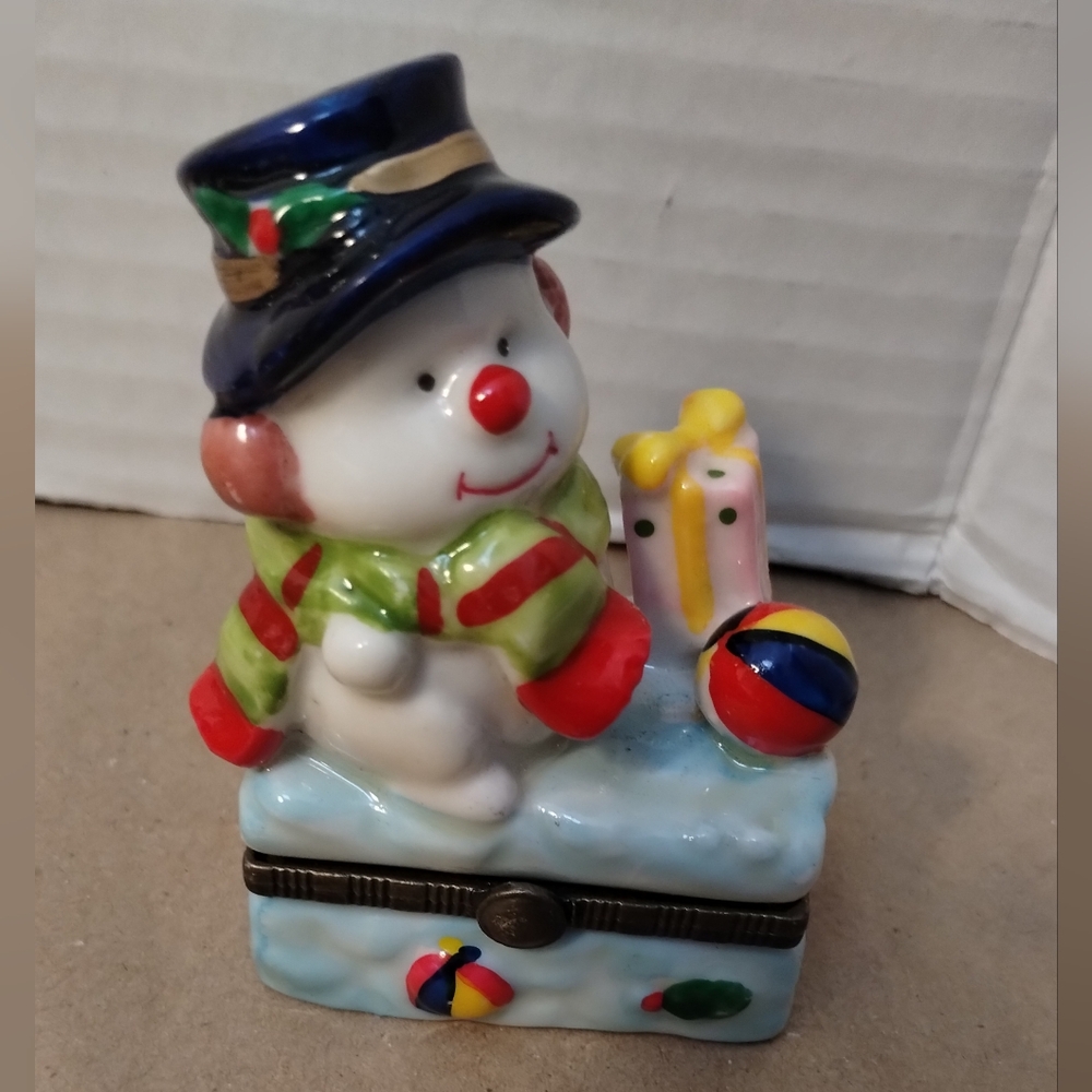 Festive Ceramic Snowman Trinket Box